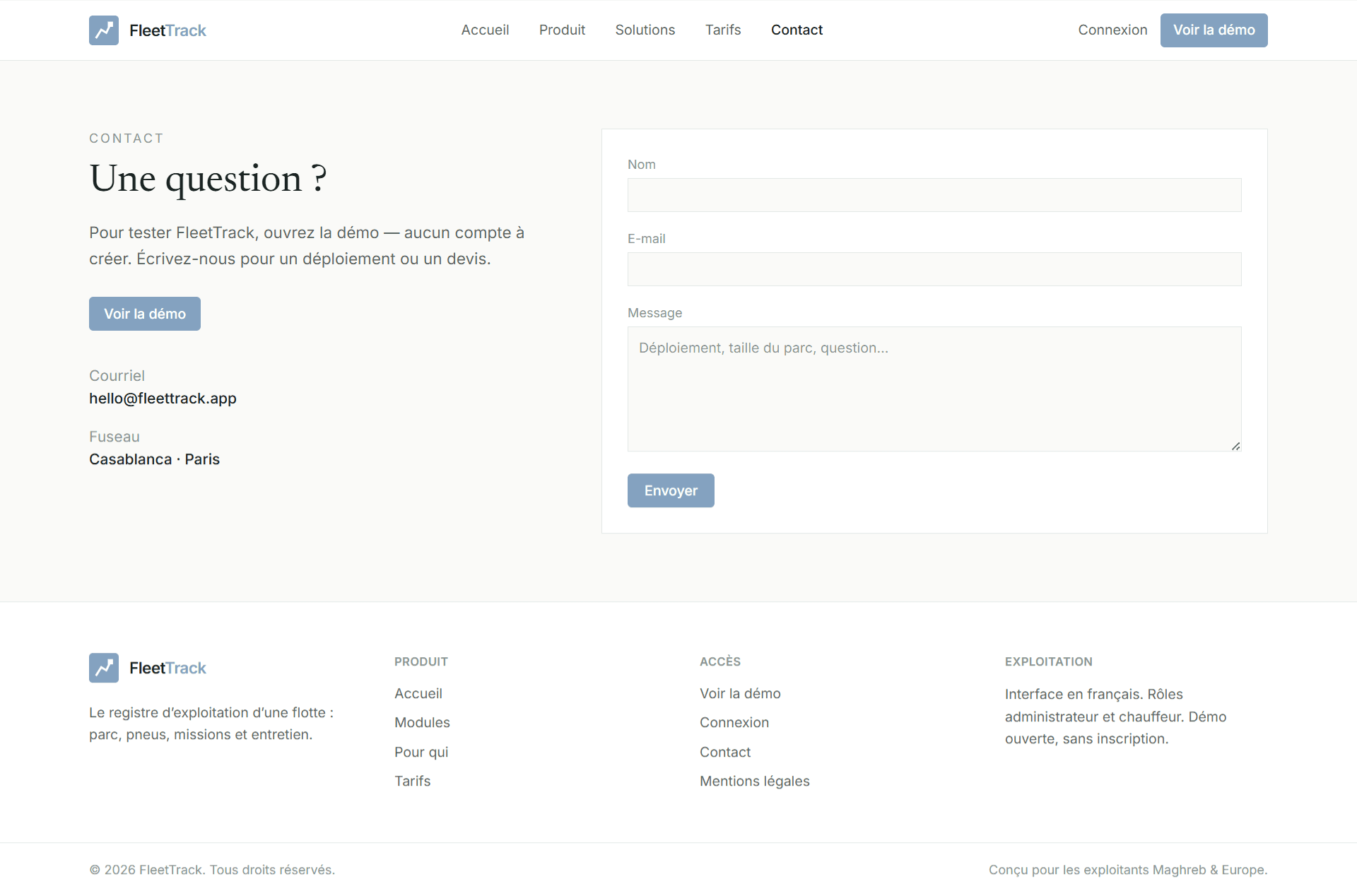 FleetTrack contact page