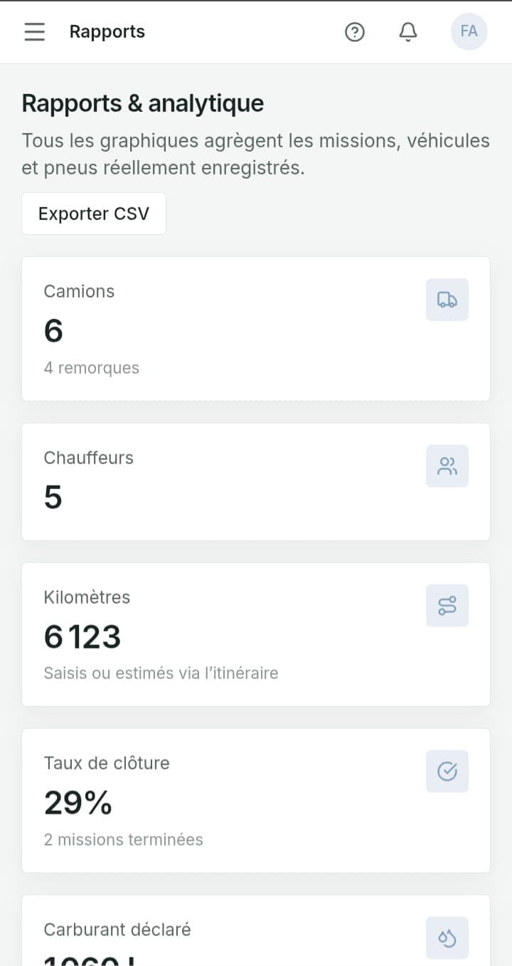 FleetTrack reports KPIs on mobile