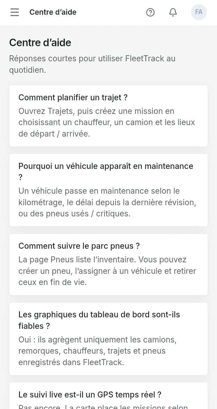 FleetTrack help on mobile