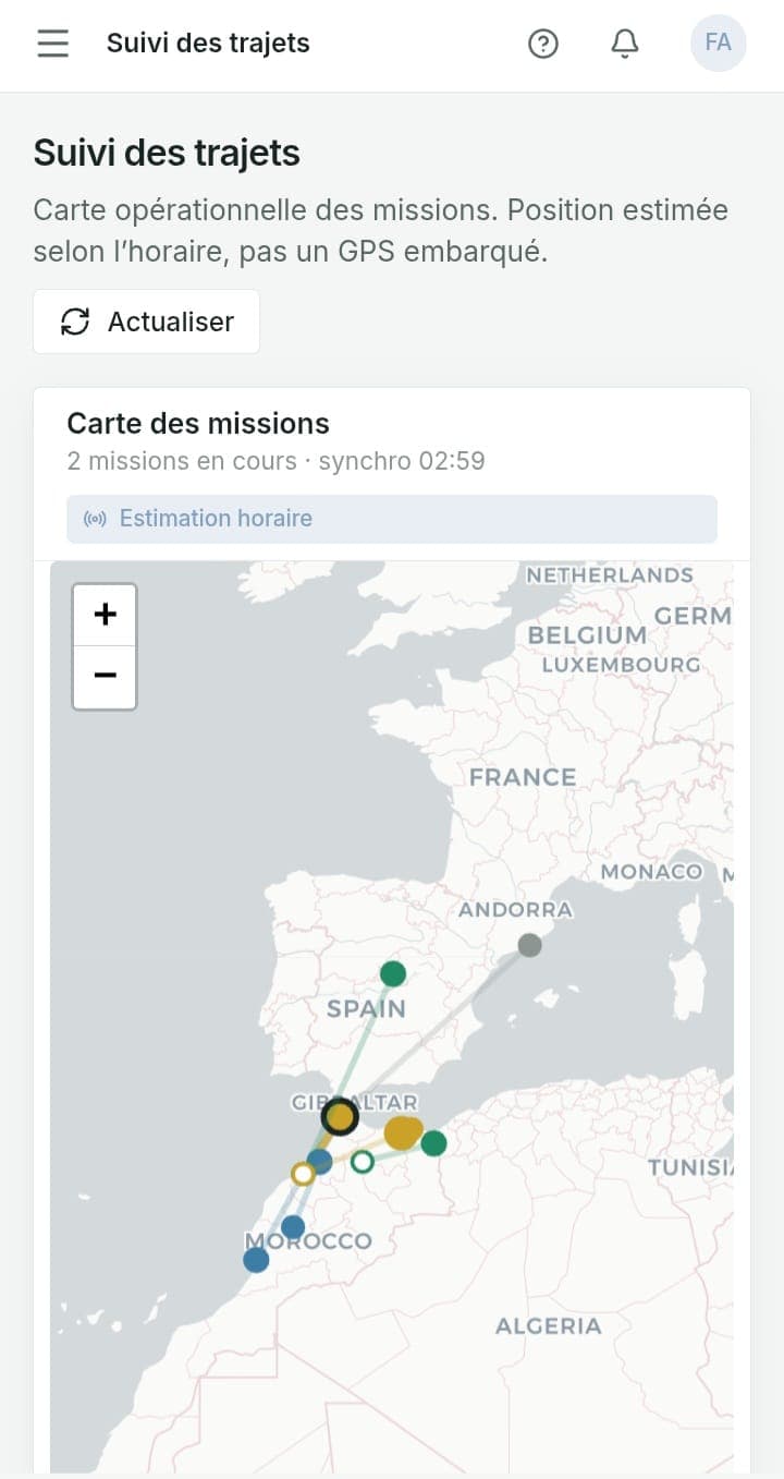 FleetTrack live map on mobile